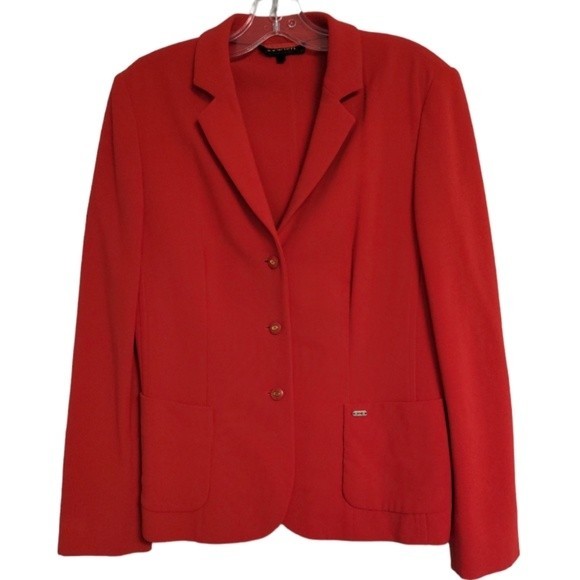 Escada Bright Red Wool Long‎ Sleeve Button Up Blazer Size 8 - Picture 1 of 16